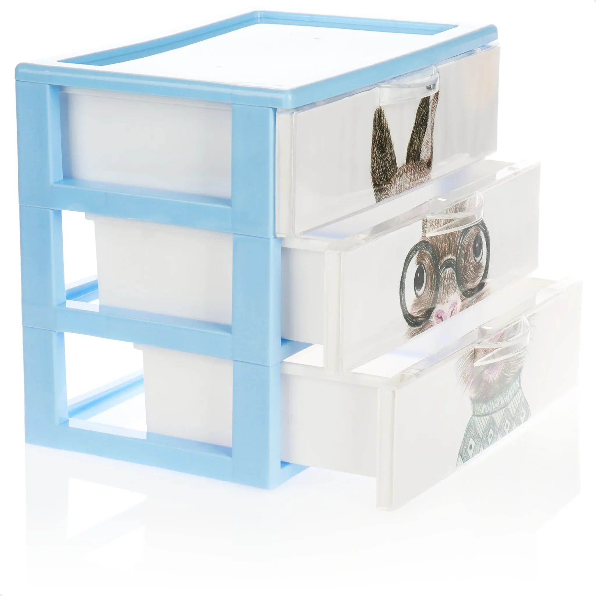 COM-FOUR® 2x Schubladenbox – Kunststoff-Aufbewahrungsbox für Kinder-Spielzeug, Bastelsachen, Stifte mit Tier-Motiven